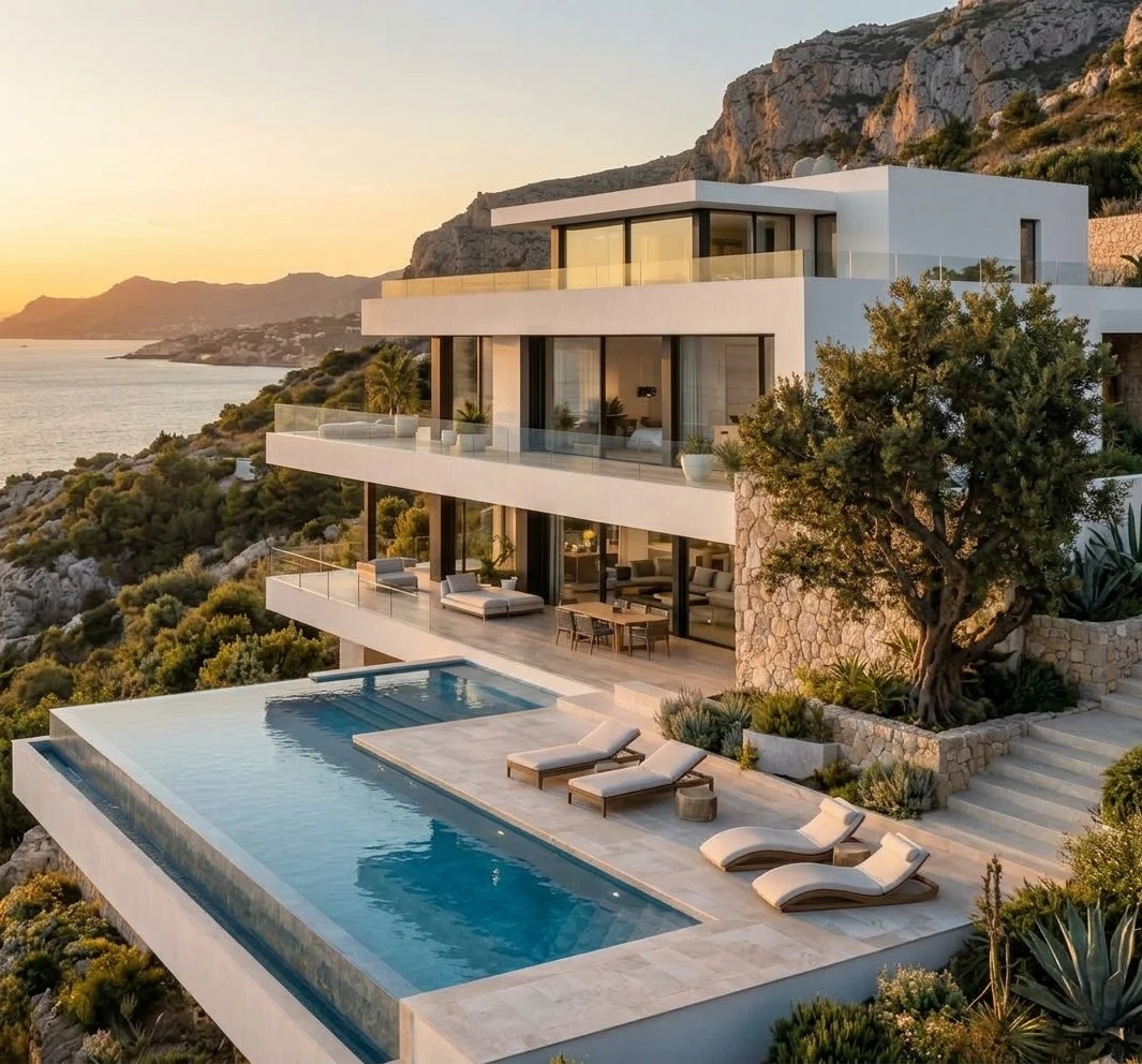 Vivienda moderna con piscina en la costa mediterránea
